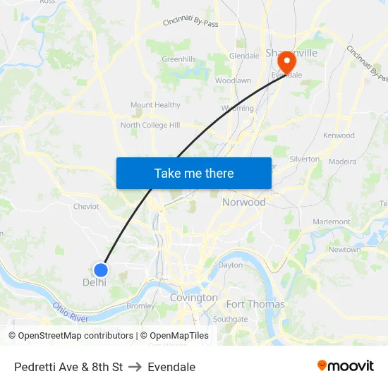 Pedretti Ave & 8th St to Evendale map