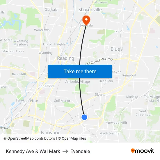 Kennedy Ave & Wal Mark to Evendale map