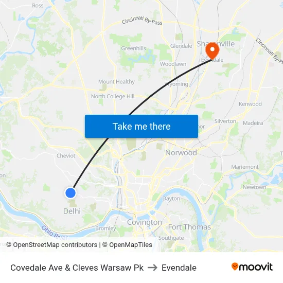 Covedale Ave & Cleves Warsaw Pk to Evendale map