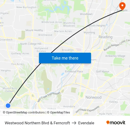 Westwood Northern Blvd & Ferncroft to Evendale map