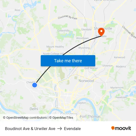 Boudinot Ave & Urwiler Ave to Evendale map