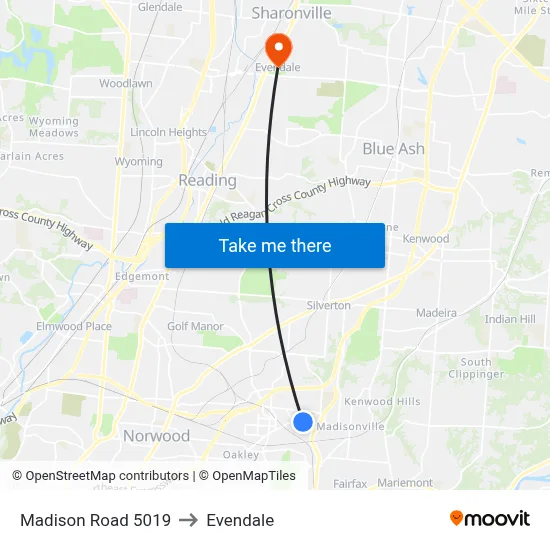 Madison Road 5019 to Evendale map