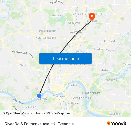 River Rd & Fairbanks Ave to Evendale map