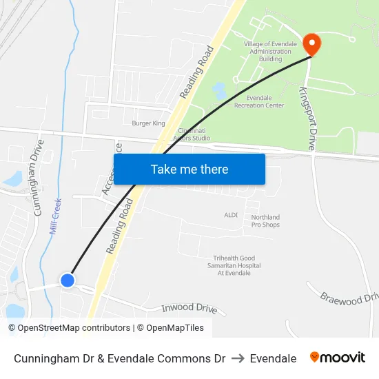 Cunningham Dr & Evendale Commons Dr to Evendale map