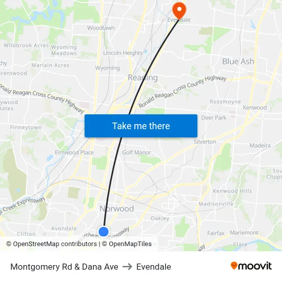 Montgomery Rd & Dana Ave to Evendale map