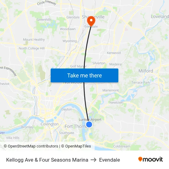 Kellogg Ave & Four Seasons Marina to Evendale map
