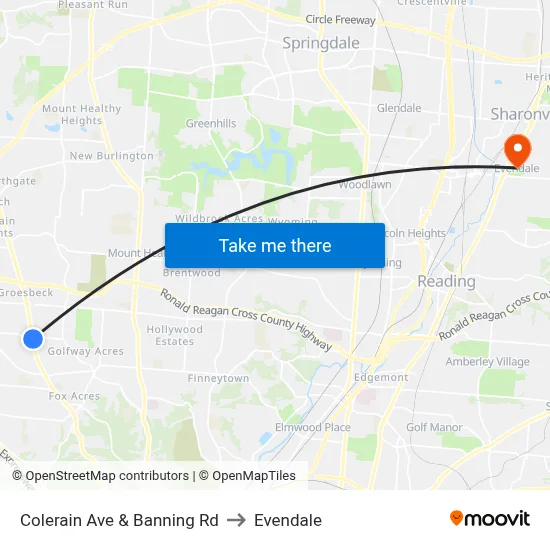 Colerain Ave & Banning Rd to Evendale map