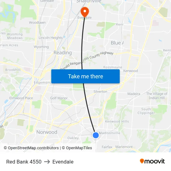 Red Bank 4550 to Evendale map