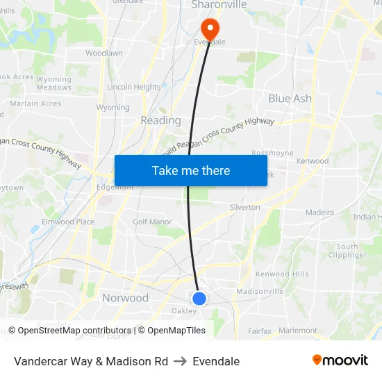 Vandercar Way & Madison Rd to Evendale map