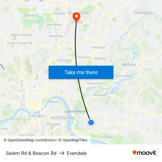 Salem Rd & Beacon Rd to Evendale map