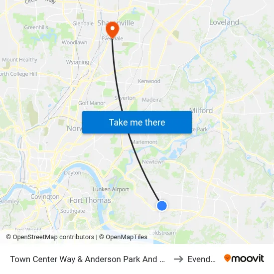 Town Center Way & Anderson Park And Ride to Evendale map