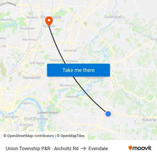 Union Township P&R - Aicholtz Rd to Evendale map