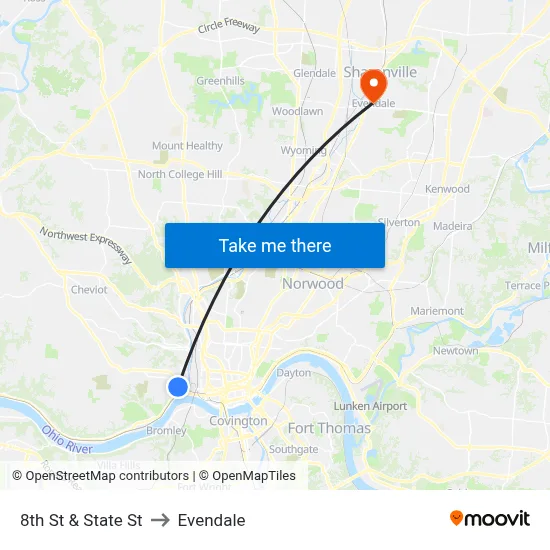 8th St & State St to Evendale map