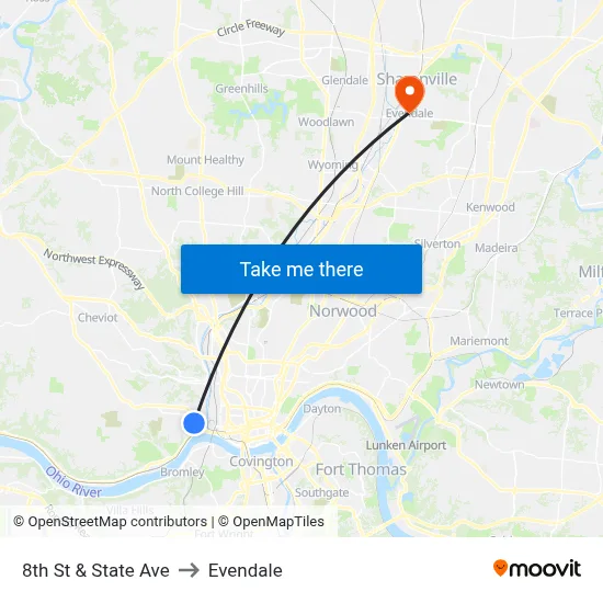 8th St & State Ave to Evendale map
