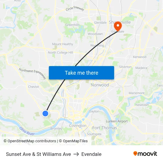 Sunset Ave & St Williams Ave to Evendale map