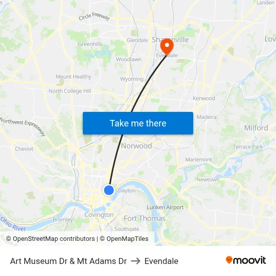 Art Museum Dr & Mt Adams Dr to Evendale map