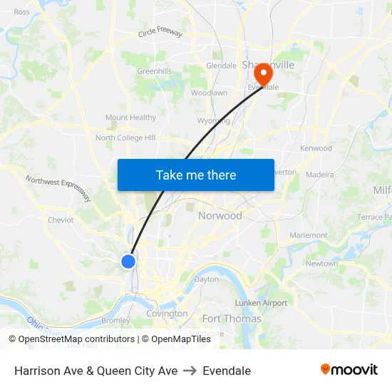 Harrison Ave & Queen City Ave to Evendale map