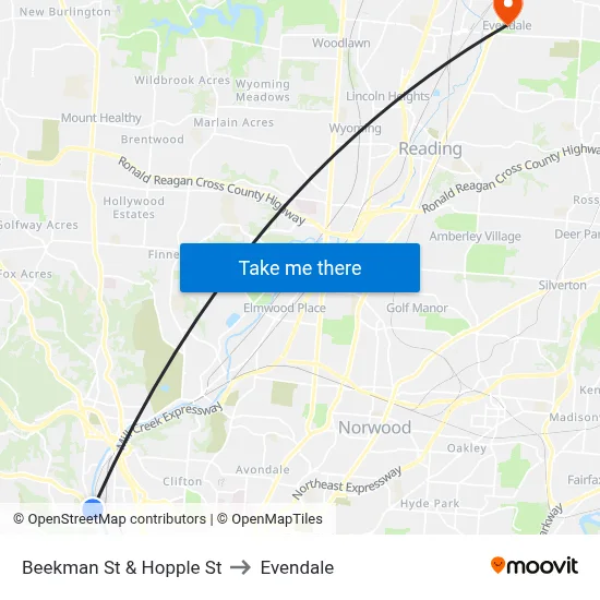 Beekman St & Hopple St to Evendale map