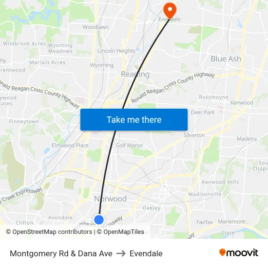 Montgomery Rd & Dana Ave to Evendale map
