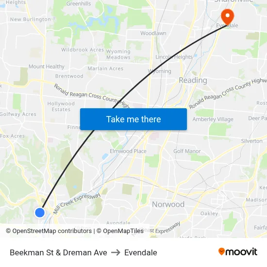 Beekman St & Dreman Ave to Evendale map
