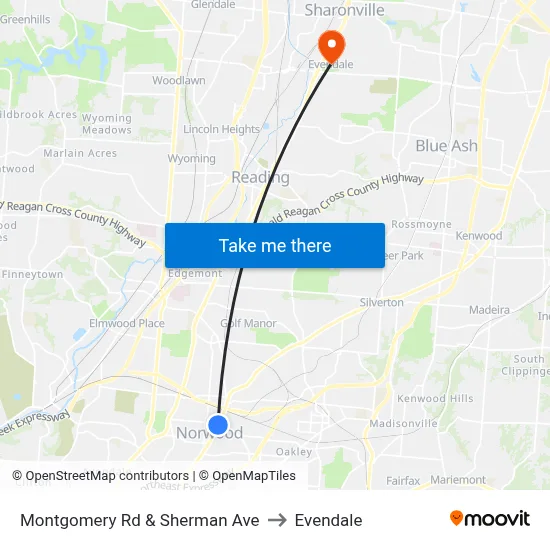 Montgomery Rd & Sherman Ave to Evendale map