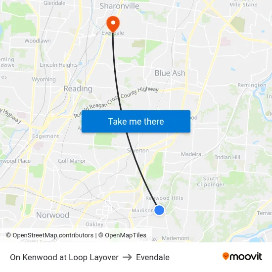 On Kenwood at Loop Layover to Evendale map