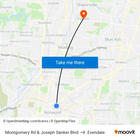 Montgomery Rd & Joseph Sanker Blvd to Evendale map