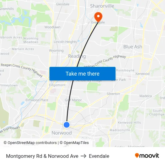Montgomery Rd & Norwood Ave to Evendale map