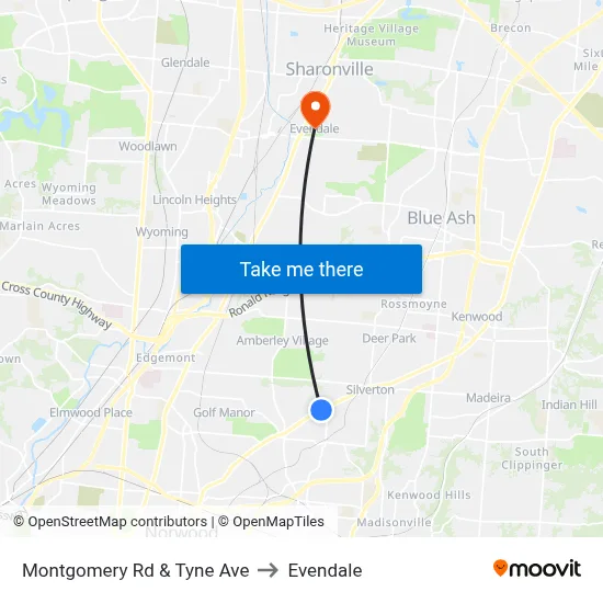Montgomery Rd & Tyne Ave to Evendale map