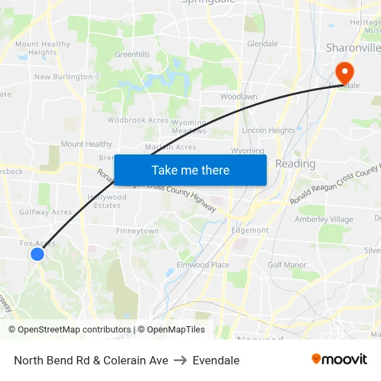 North Bend Rd & Colerain Ave to Evendale map