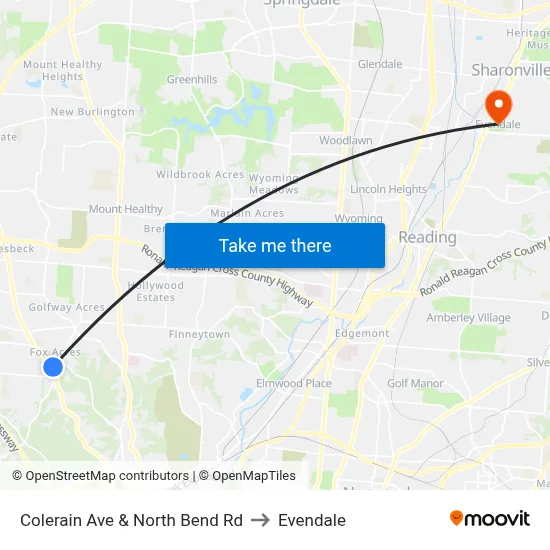 Colerain Ave & North Bend Rd to Evendale map