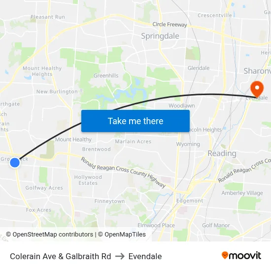 Colerain Ave & Galbraith Rd to Evendale map