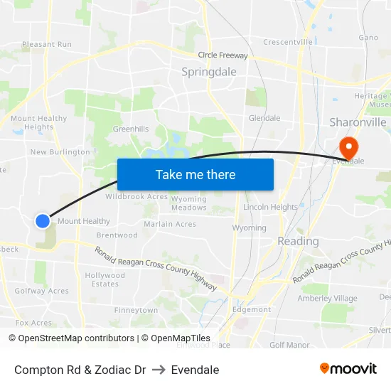 Compton Rd & Zodiac Dr to Evendale map
