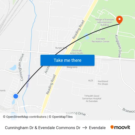 Cunningham Dr & Evendale Commons Dr to Evendale map
