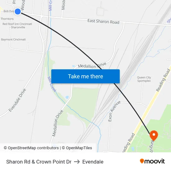 Sharon Rd & Crown Point Dr to Evendale map