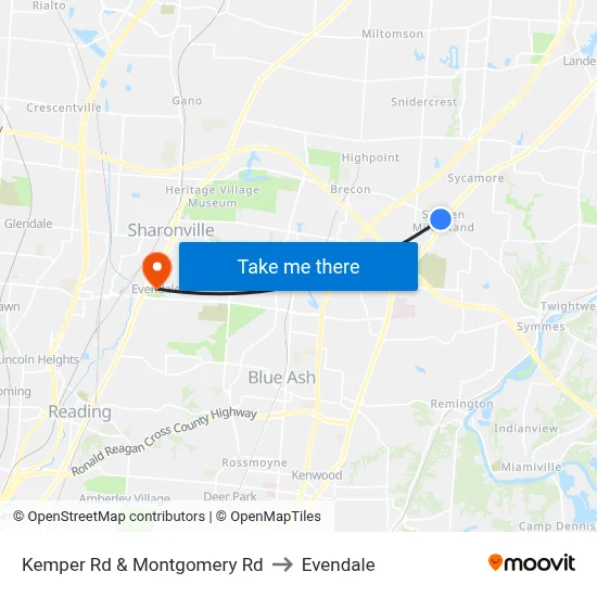 Kemper Rd & Montgomery Rd to Evendale map