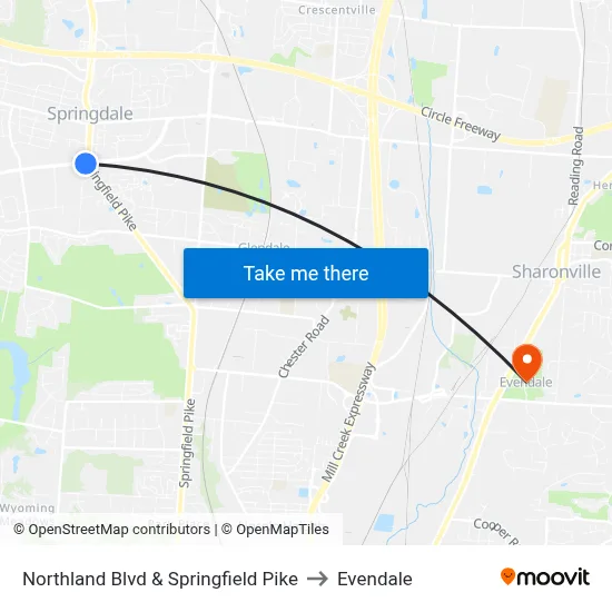 Northland Blvd & Springfield Pike to Evendale map