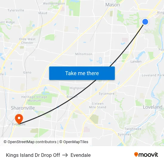 Kings Island Dr Drop Off to Evendale map