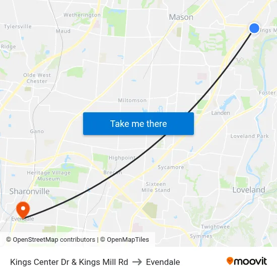 Kings Center Dr & Kings Mill Rd to Evendale map