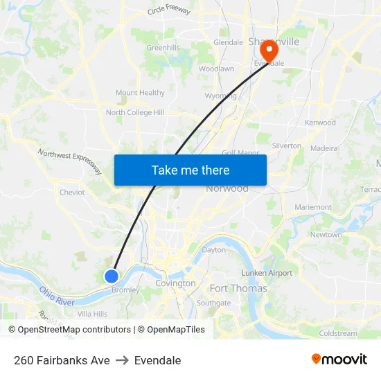 260 Fairbanks Ave to Evendale map