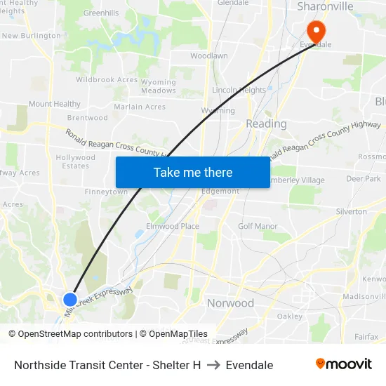 Northside Transit Center - Shelter H to Evendale map