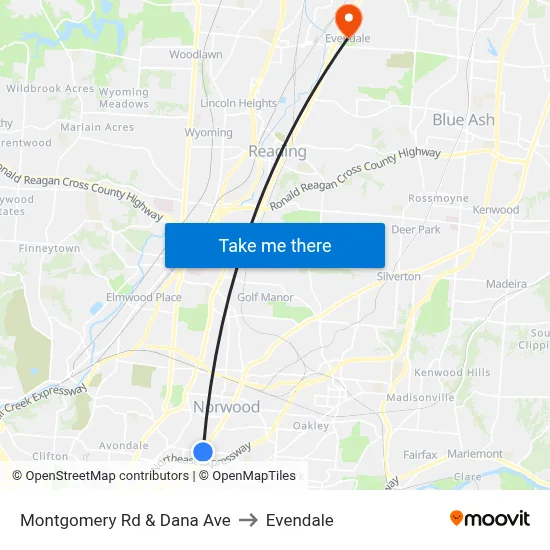 Montgomery Rd & Dana Ave to Evendale map