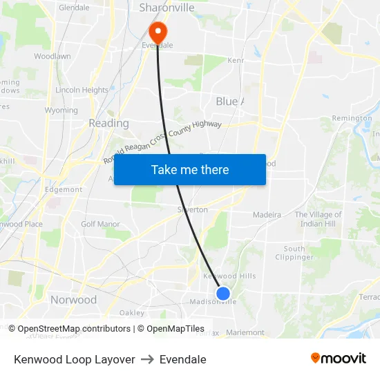 Kenwood Loop Layover to Evendale map