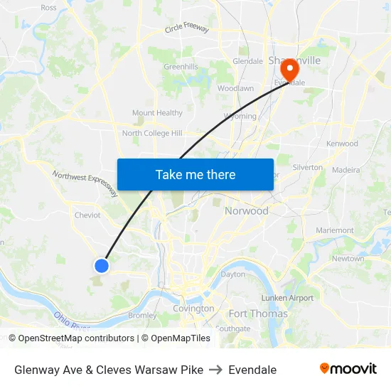 Glenway Ave & Cleves Warsaw Pike to Evendale map