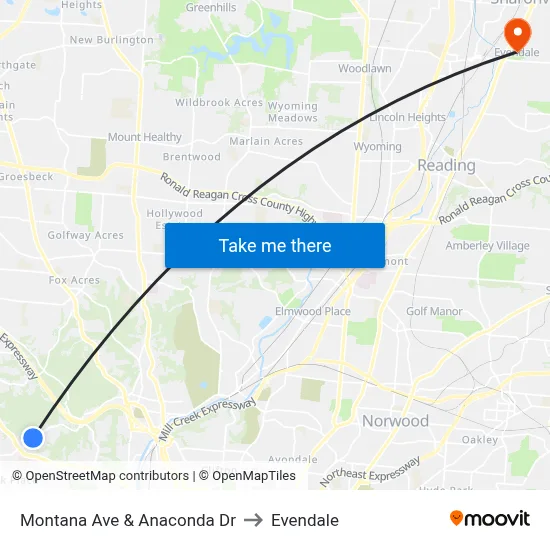 Montana Ave & Anaconda Dr to Evendale map