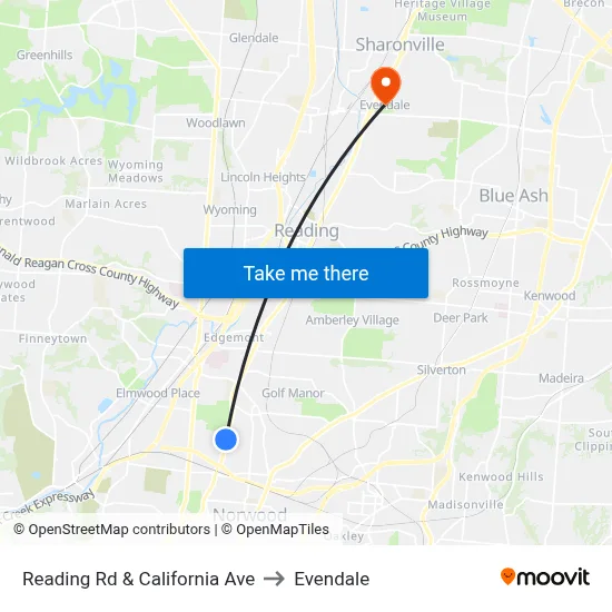 Reading Rd & California Ave to Evendale map