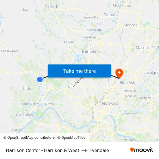 Harrison Center - Harrison & West to Evendale map