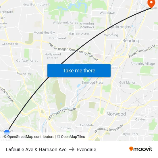 Lafeuille Ave & Harrison Ave to Evendale map