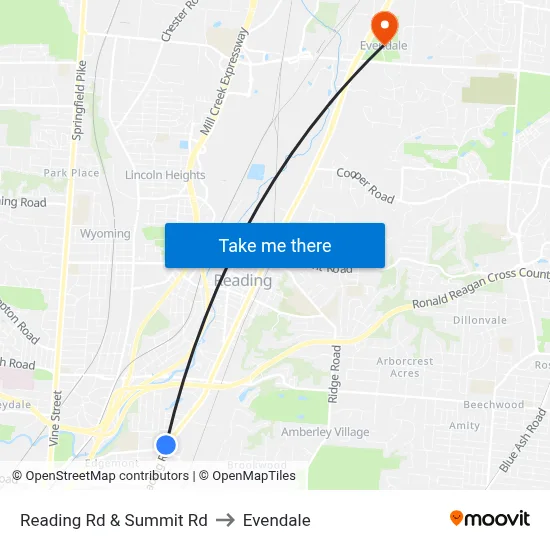 Reading Rd & Summit Rd to Evendale map