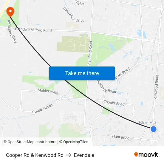 Cooper Rd & Kenwood Rd to Evendale map